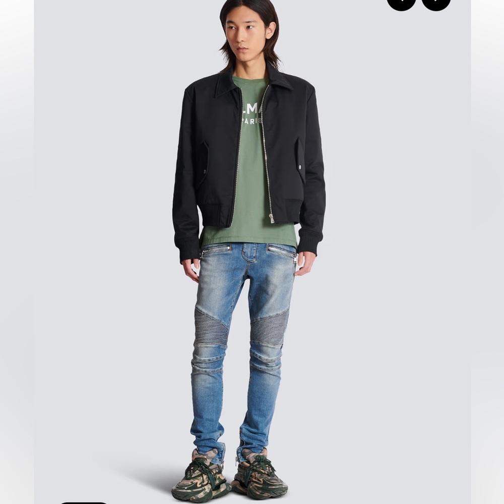 Balmain Slim Fit Biker Jeans in Blue Denim - Picture 3 of 16